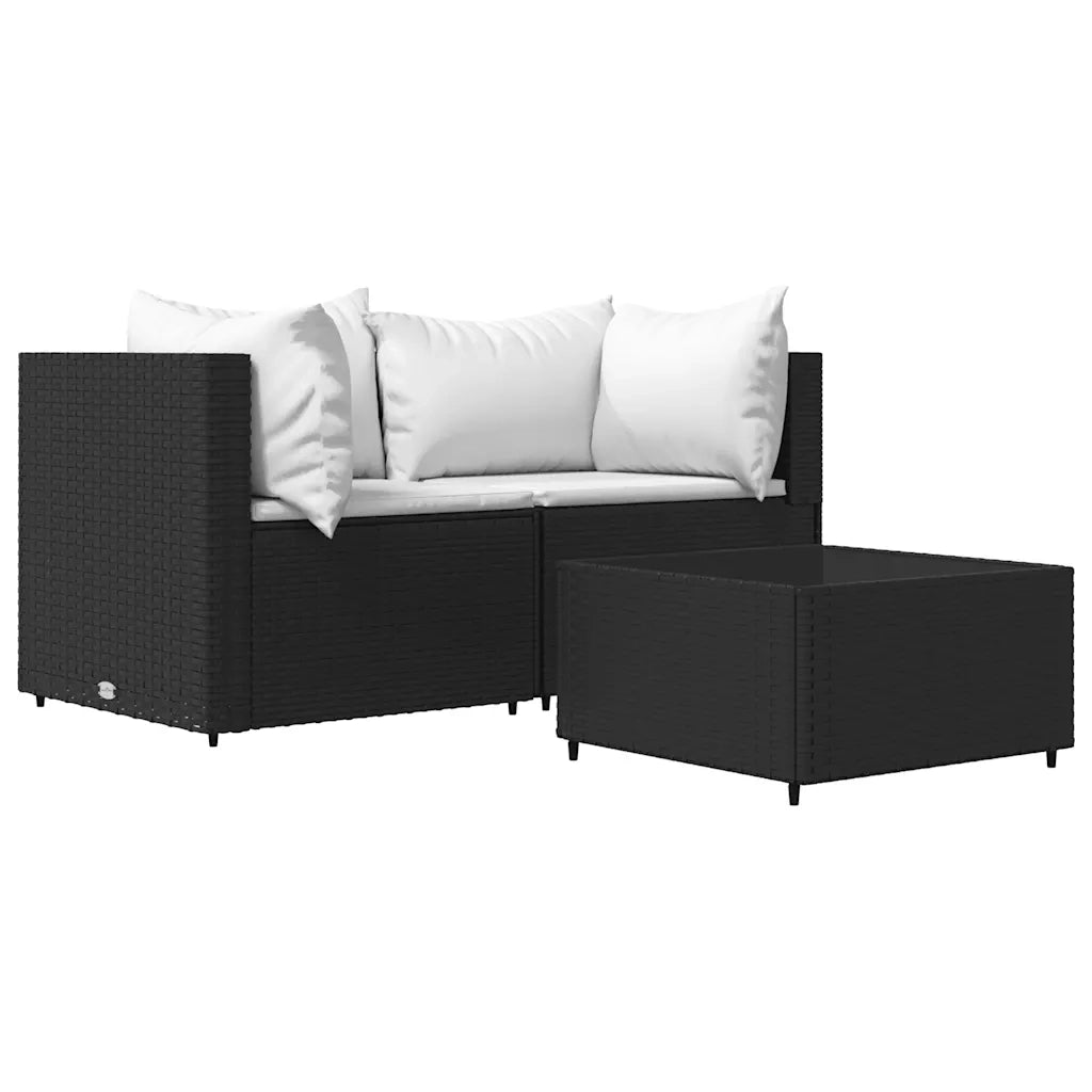Set Divani da Giardino 3 pz con Cuscini Nero in Polyrattan 319731