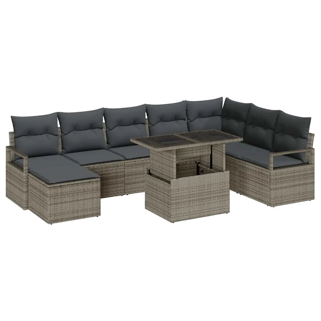 Set Divano da Giardino 9 pcs Grigio Poly Rattan 3357612