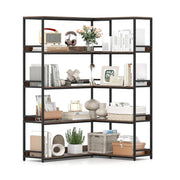 Libreria angolare con 5 ripiani 110 x 89 x 180 cm con maggiore sicurezza e stile industriale in metallo marrone 20_0010670