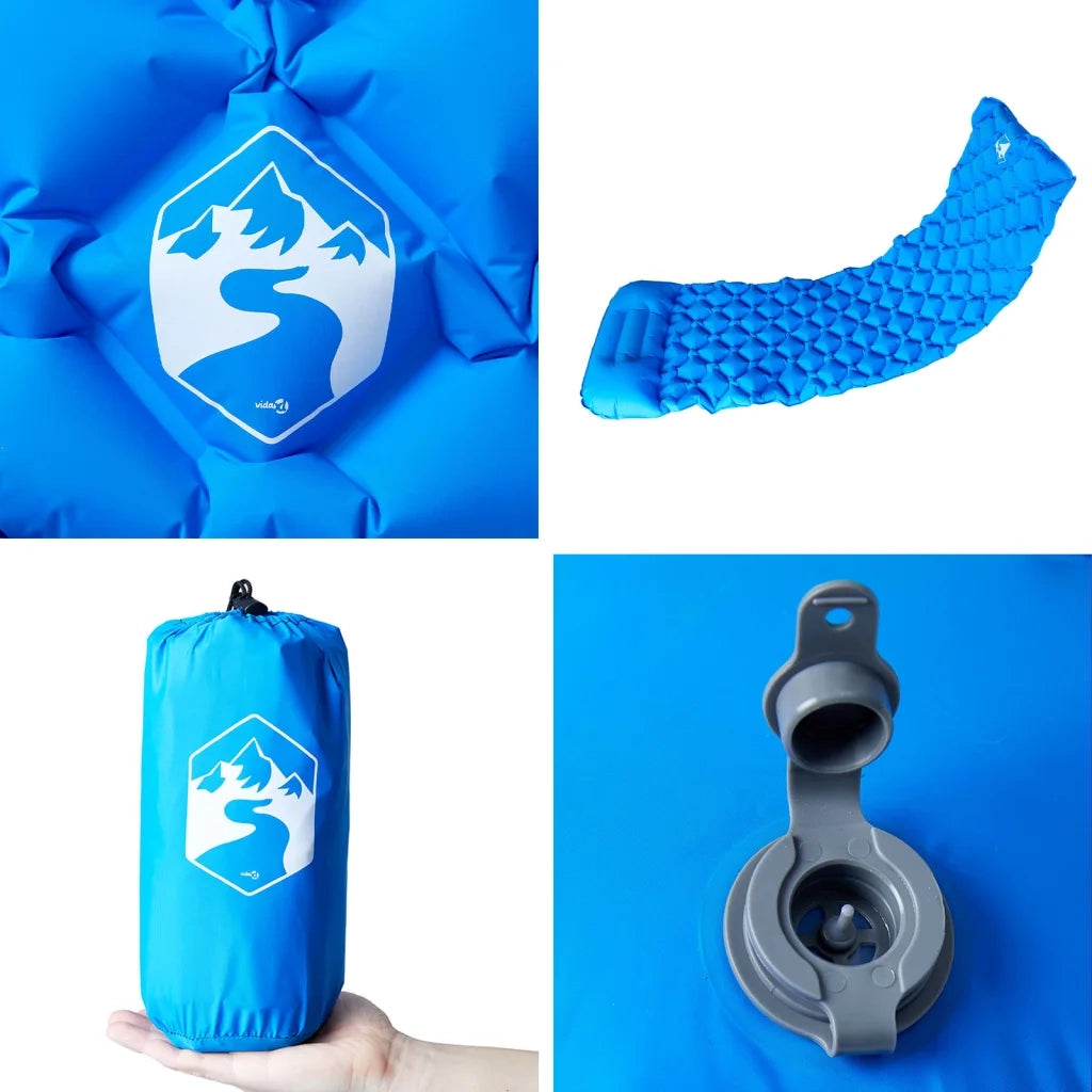 Materasso da Campeggio Gonfiabile con Cuscino 1 Persona Blu 4007110