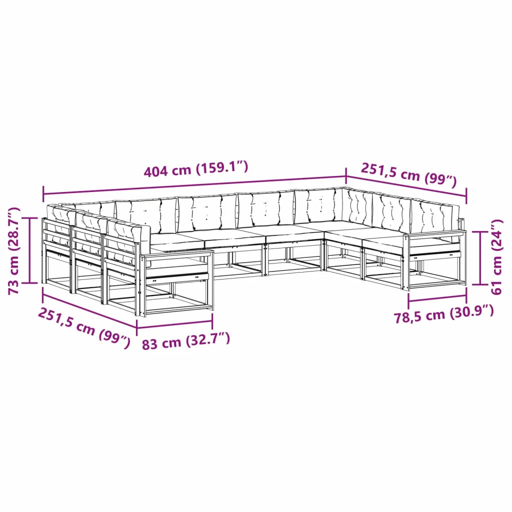 Set di divani da esterno 9 pz Bianco e Grigio Chiaro 3387040