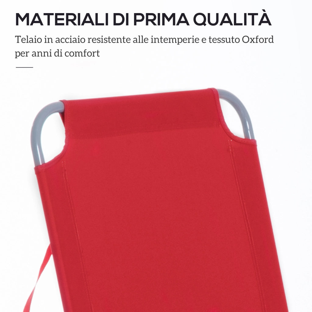 Lettino Prendisole Pieghevole con Schienale Reclinabile su 5 Livelli, 187x55x24cm, Rosso