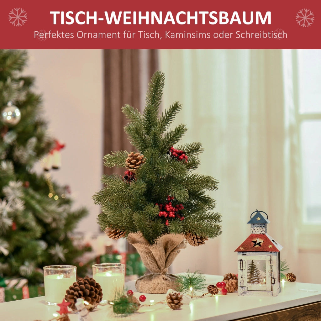 Albero di Natale artificiale in abete da 50 cm con 55 rami, 4 bacche rosse e 4 pigne, base stabile in PE e cemento, ?28 x 50 cm
