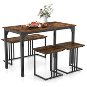 Set di tavolo da pranzo da 4 pezzi per 4 persone, Tavolo da cucina con panca e 2 sgabelli con struttura in metallo Marrone-Tavoli e sedie da pranzo