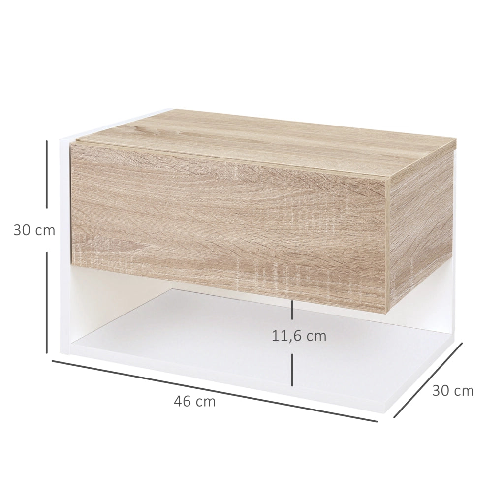 Comodino Sospeso Set 2 Pezzi con Cassetto ¨C Xylo ¨C Rovere e Bianco 46x30x30cm