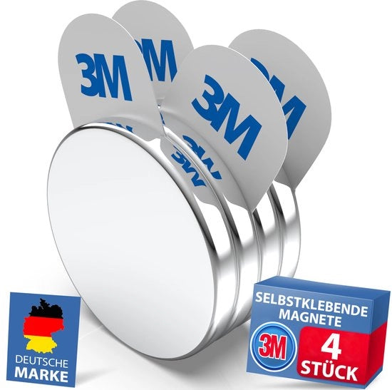 Magnetici Neodymium [LIJM 3M FORTE] Maxi-Pack 4 pezzi (20x3mm) | con adesivi magnetici 3M | Magnetici forti per aziende, lavagne, foto e frigoriferi