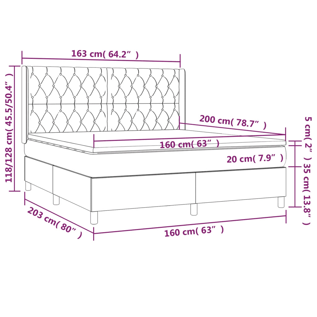 Letto a Molle con Materasso e LED Grigio Scuro 160x200 cm 3139752