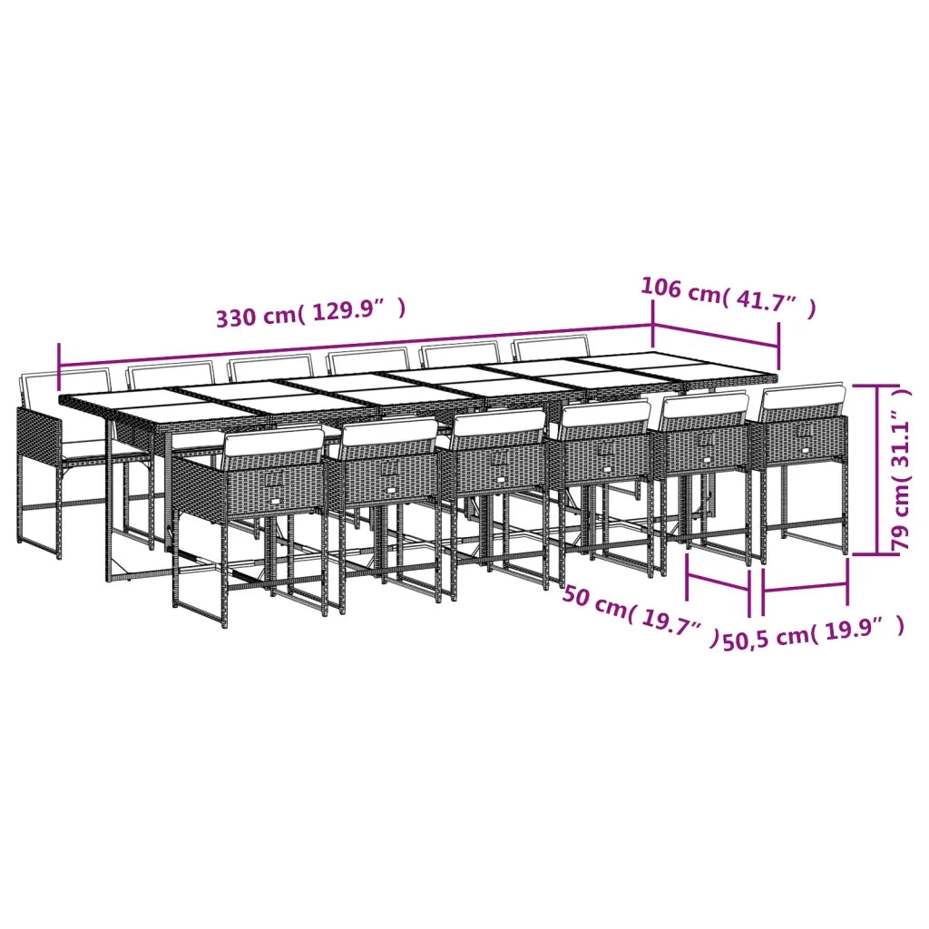 Set da Pranzo da Giardino 13pz con Cuscini Grigio in Polyrattan 3278071