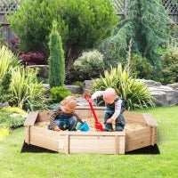 Sabbiera per Bambini con Sedili e Copertura, Età 3-8 Anni, 139.5x139.5x21.5cm, Colore Legno