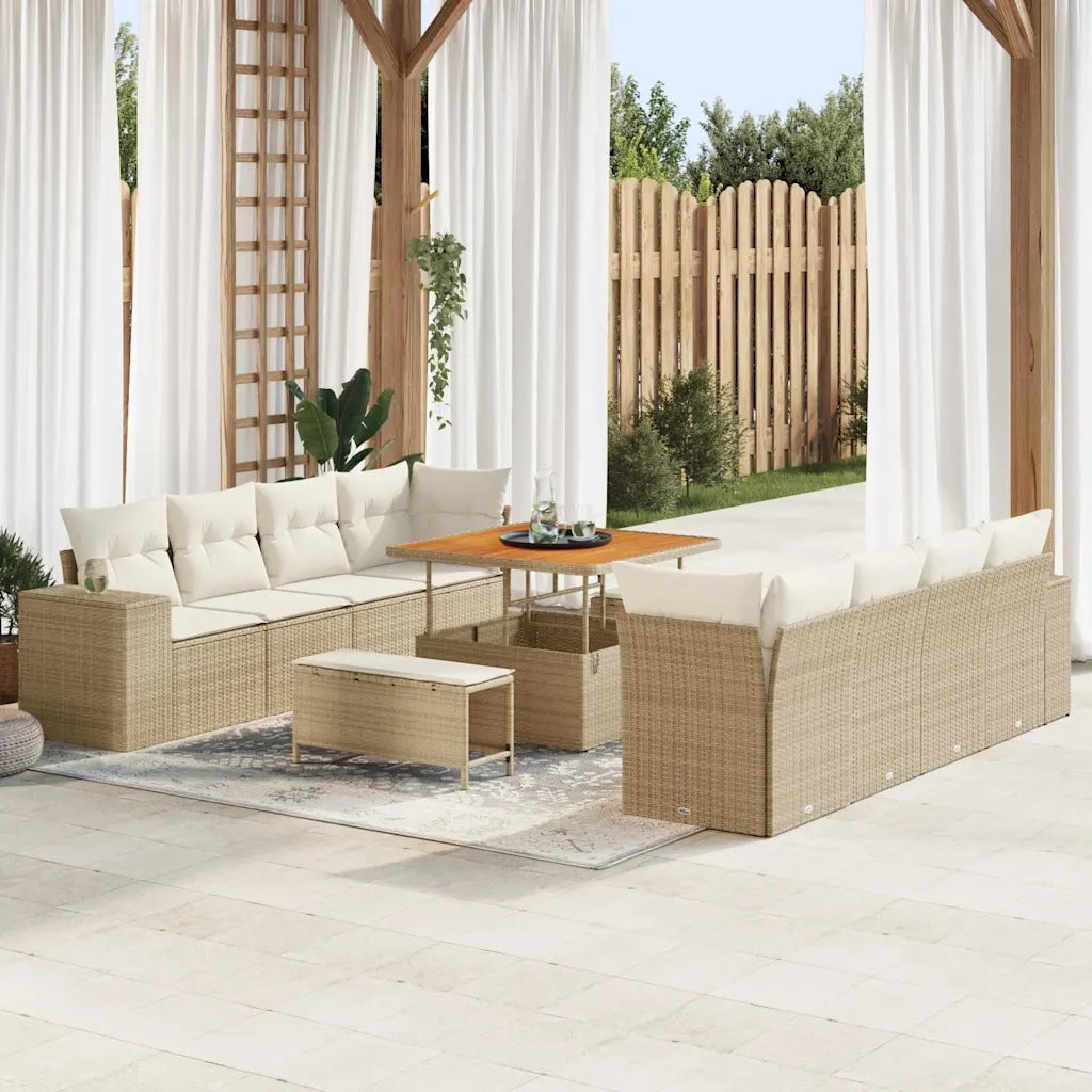 Set Divano da Giardino 11 pcs Beige e Crema polyrattan 3363936