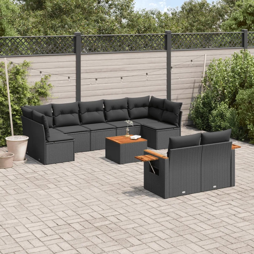 Set Divani da Giardino 10pz con Cuscini in Polyrattan Nero 3259535