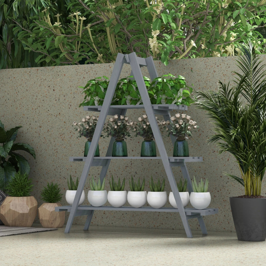 Libreria per Piante Pieghevole 3 Livelli ¨C zephmum ¨C Grigio 100x36x112 cm