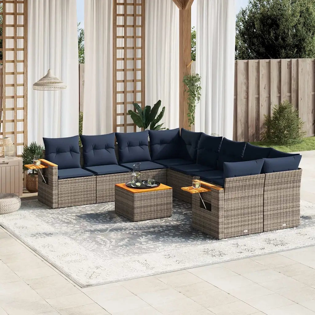 Set Divani da Giardino 9 pz con Cuscini Grigio in Polyrattan 3226670
