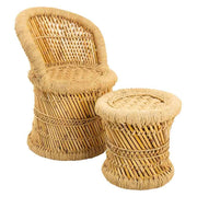 Set di 2 poltrone e sgabello in bambù e corda marrone