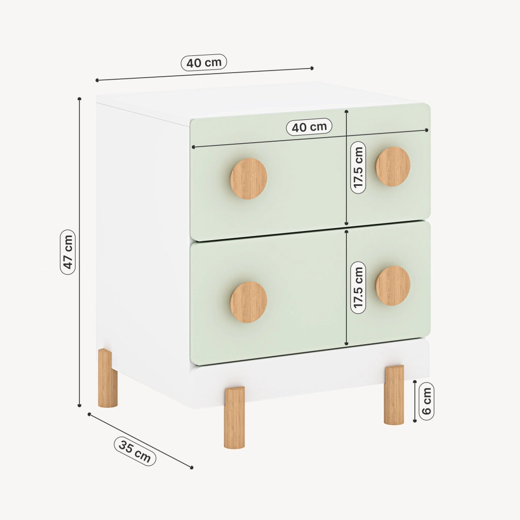 Comodino per Cameretta Vaarentaa con 2 Cassetti 47x40x35 cm - Bianco/Verde Menta [en.casa]