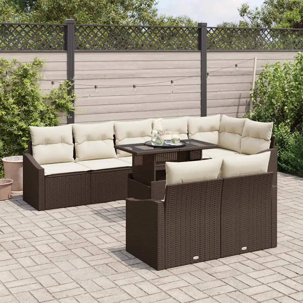 Set Divano da Giardino con cuscino 9 pcs Marrone e Crema 3357761
