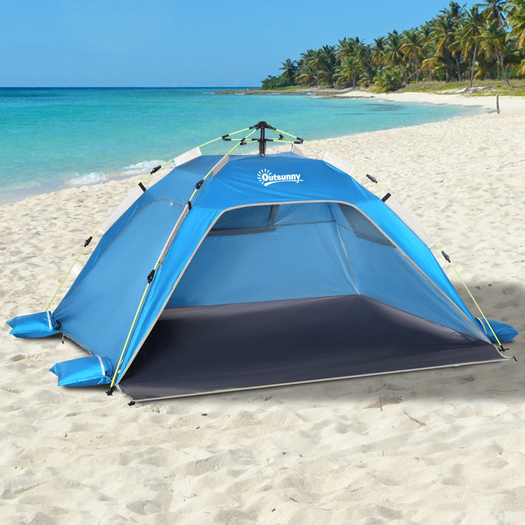 Tenda da Spiaggia Pop Up ¨C zephmum ¨C Blu Cielo e Grigio, Poliestere e Fibra di Vetro, 220x173x120 cm