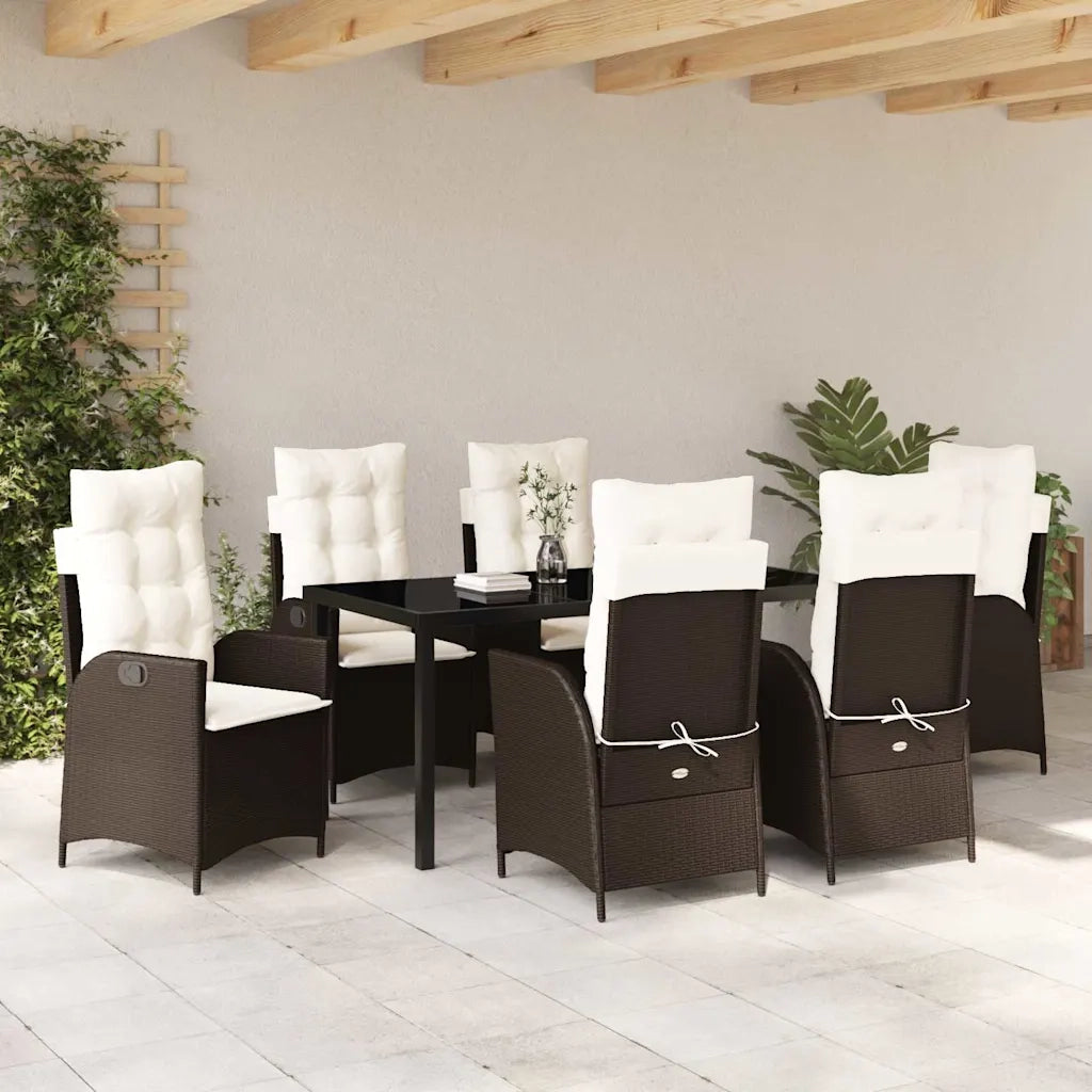 Set da Pranzo per Giardino con cuscino 7 pcs Marrone polyrattan