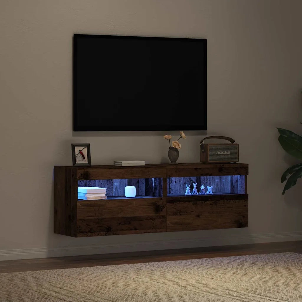 Mobile TV da parete con LED 2 pcs Legno vecchio 60 x 30 x 40 cm 862207