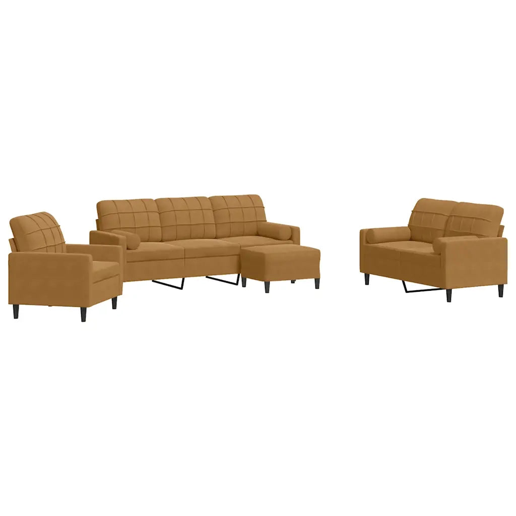 Set di Divani 4 pz con Cuscini e Rinforzi Marrone in Velluto 3278388