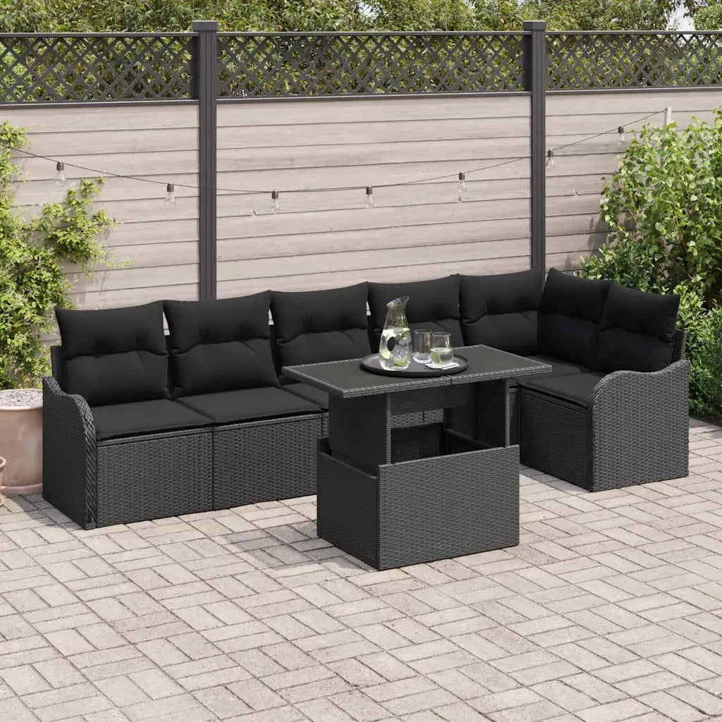 Set Divano da Giardino 7 pcs Nero Rattan in Polipropilene 3357216