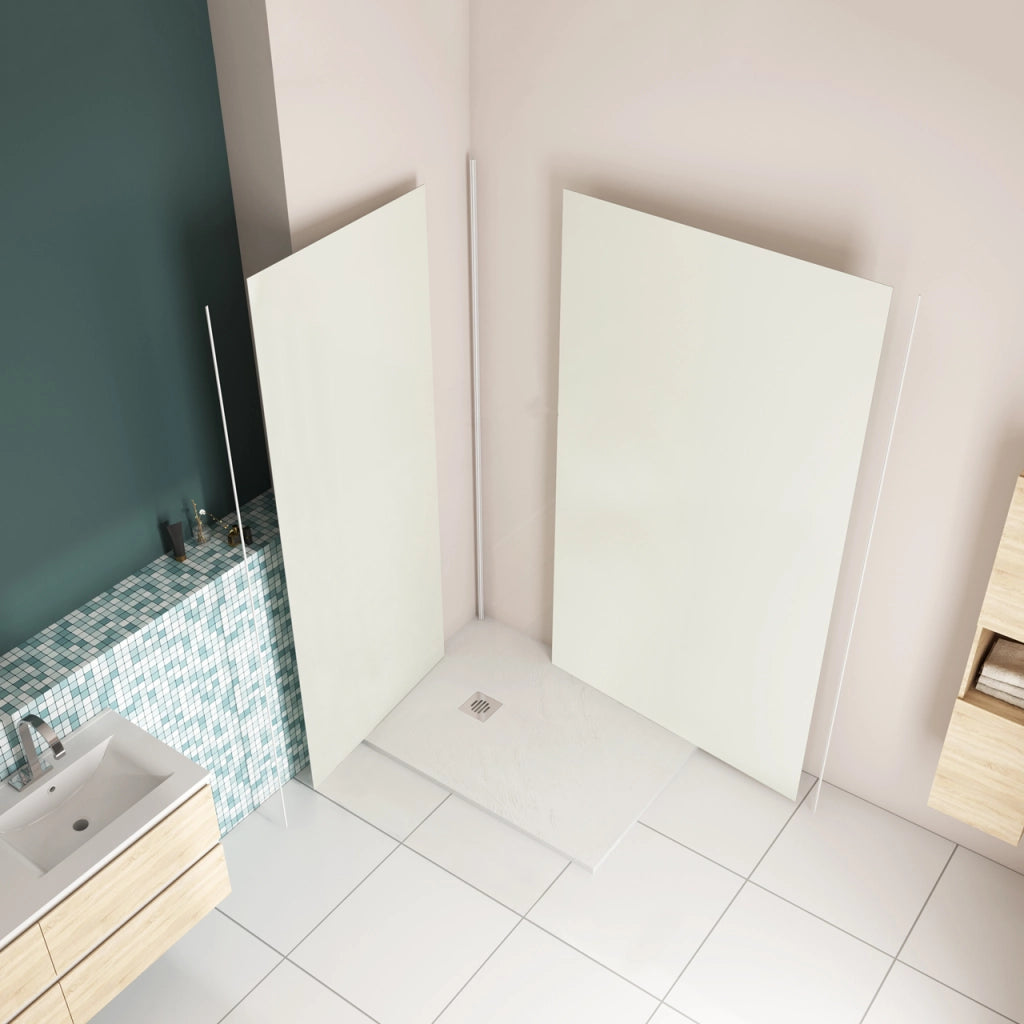 H.210 cm Pannello Doccia ad Angolo 90x120 cm Realizzato in Alluminio da 3 mm con Profili Finitura Bianco Avorio per Rivestimento Parete Bagno