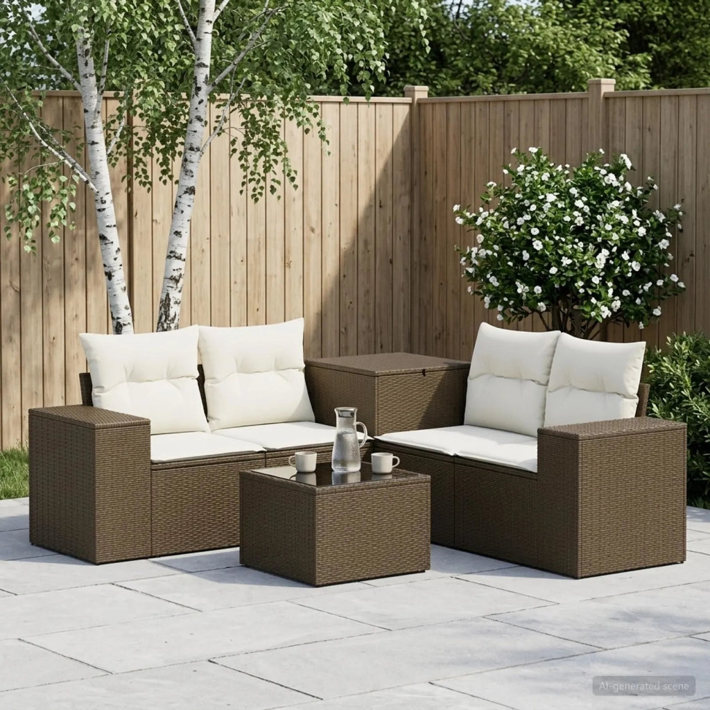 Set di divani 6 pz Marrone e Bianco Crema 3447562