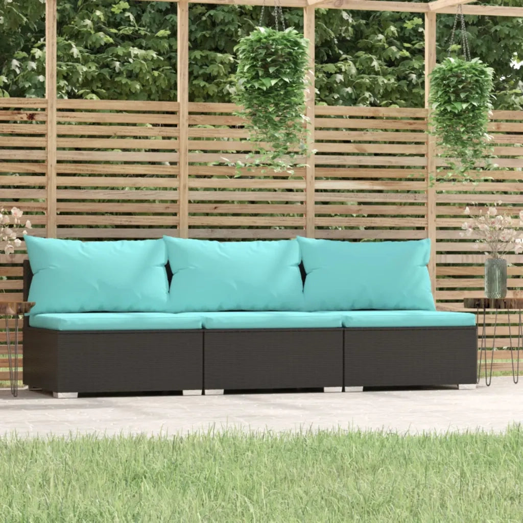 Divano a 3 Posti con Cuscini in Polyrattan Nero 317539