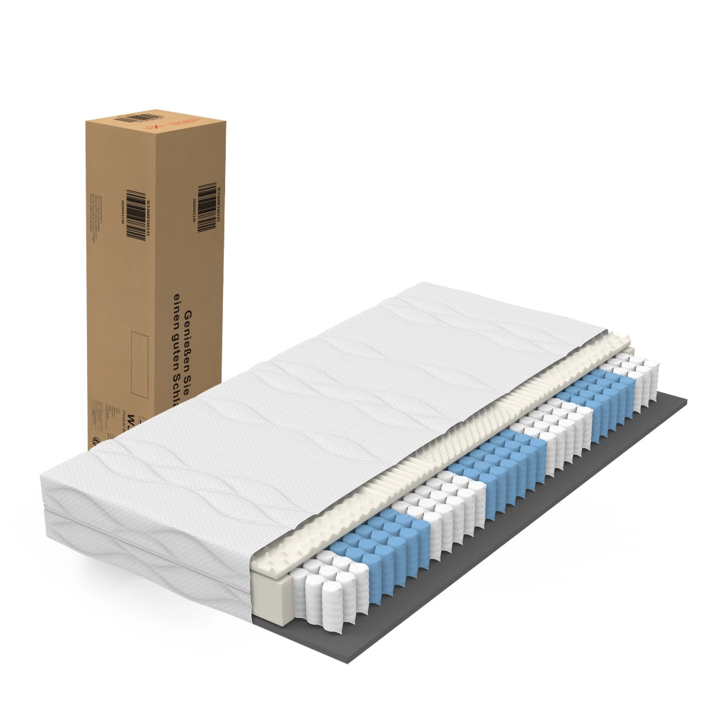 Materasso a molle insacchettate con 7 zone e rivestimento sfoderabile in schiuma e molle bianco grigio 120×200 cm