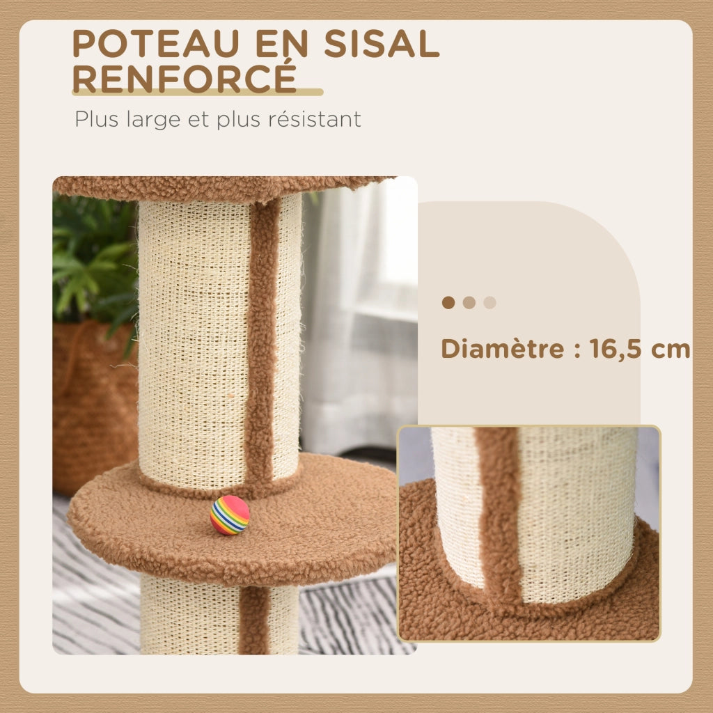 Tiragraffi per gatti con 2 piattaforme e cuscino marrone chiaro ¨C Minimal ¨C marrone chiaro