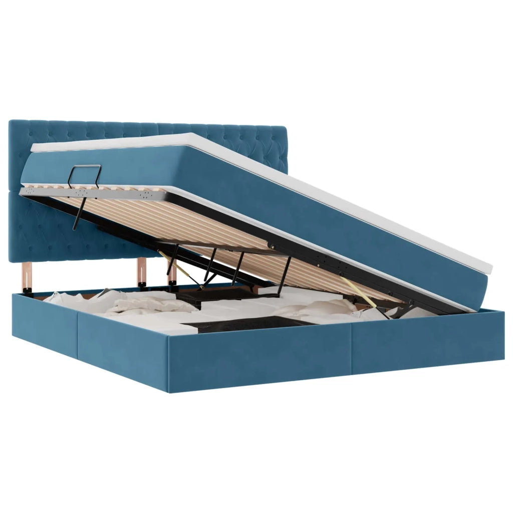 Letto con contenitore e materasso Blu Scuro 160 x 200 cm