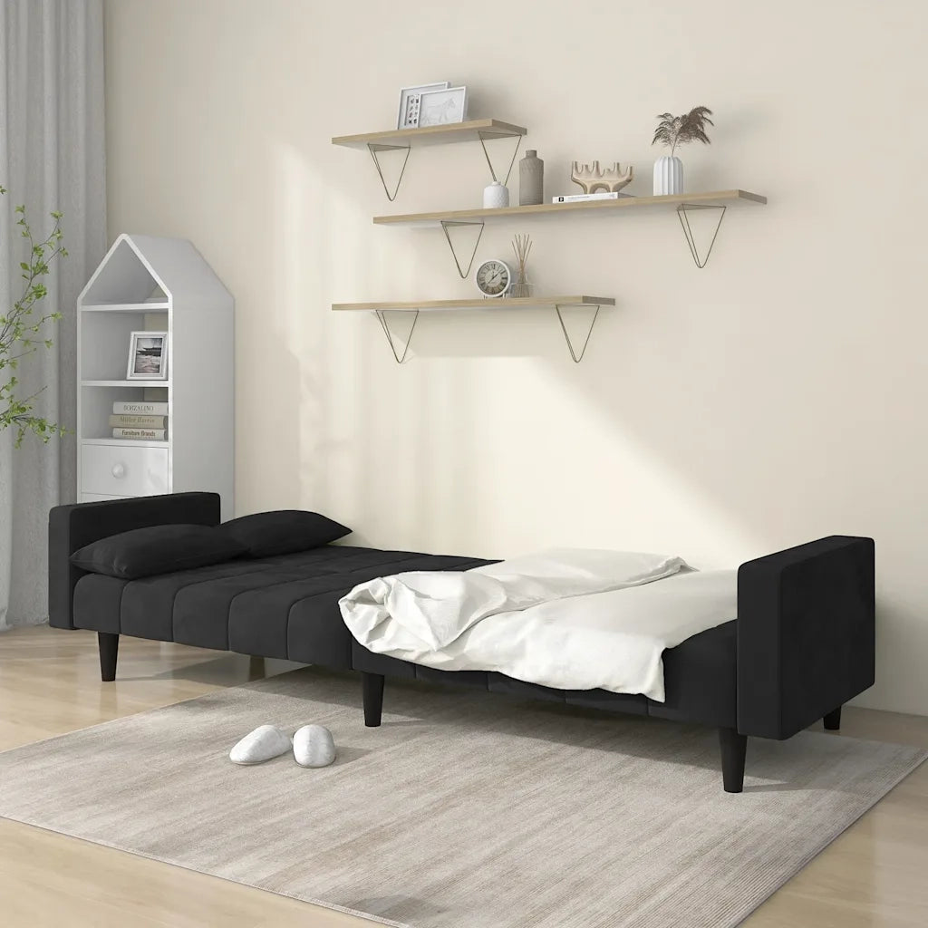 Divano letto | Sof¨¤ letto | Letto singolo a 2 Posti con 2 Cuscini Nero in Velluto
