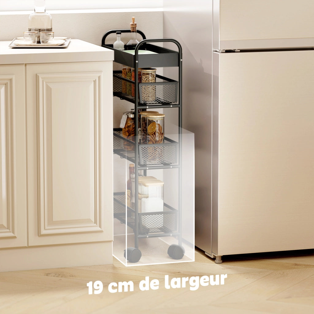 Carrello portaoggetti 4 ripiani con rotelle ¨C Xylo ¨C 3 cassetti scorrevoli metallo nero 19x43x80cm