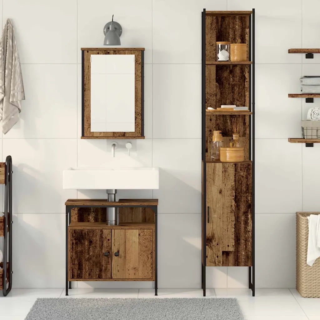 Set di mobili per il Bagno | Armadio da bagno con lo scaffale 3 pz Legno vecchio