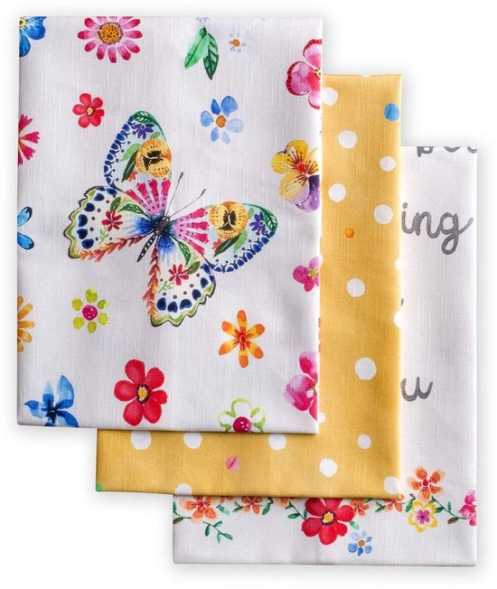 Set di asciugamani da cucina multifunzionali - Zestri e assorbenti - Fiori felici - Adatto per cucina - Confezione da 3 pezzi