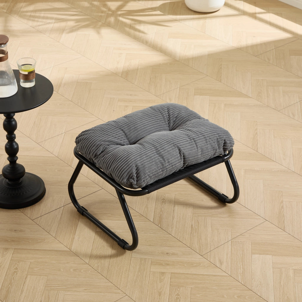 Sedia da patio esterno con pouf poltrona reclinabile comoda con cuscino e poggiapiedi ideale per soggiorno camera da letto sala di lettura telaio nero con cuscino grigio