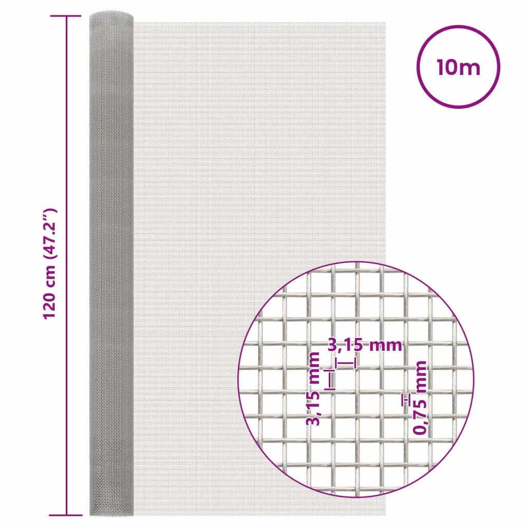 Rete per schermatura 120 x 1000 cm 6 Mesh Argento 42039661