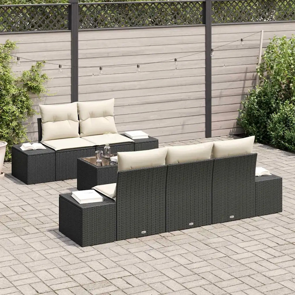 Set Divano da Giardino con cuscino Nero polyrattan