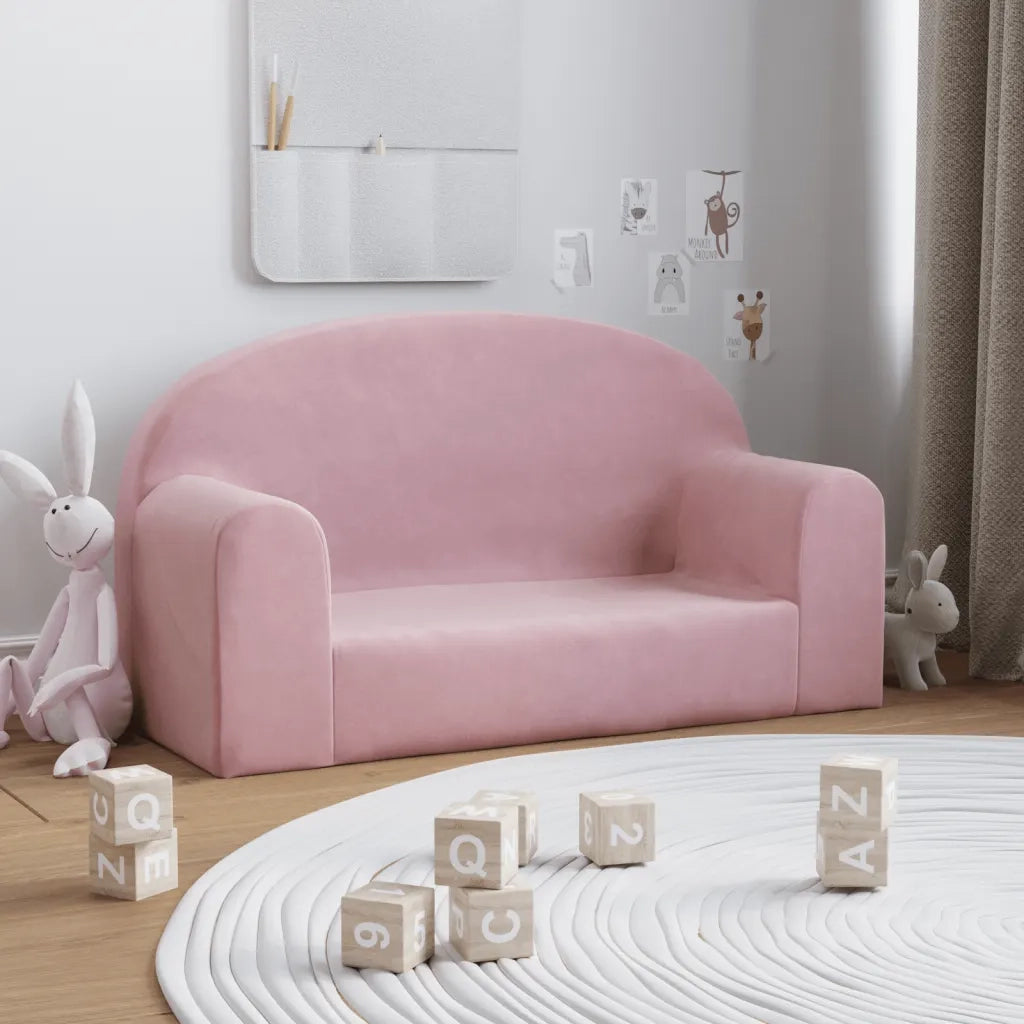 Divano per Bambini a 2 Posti-Sofa-Divanetto Rosa in Morbido Peluche 875934