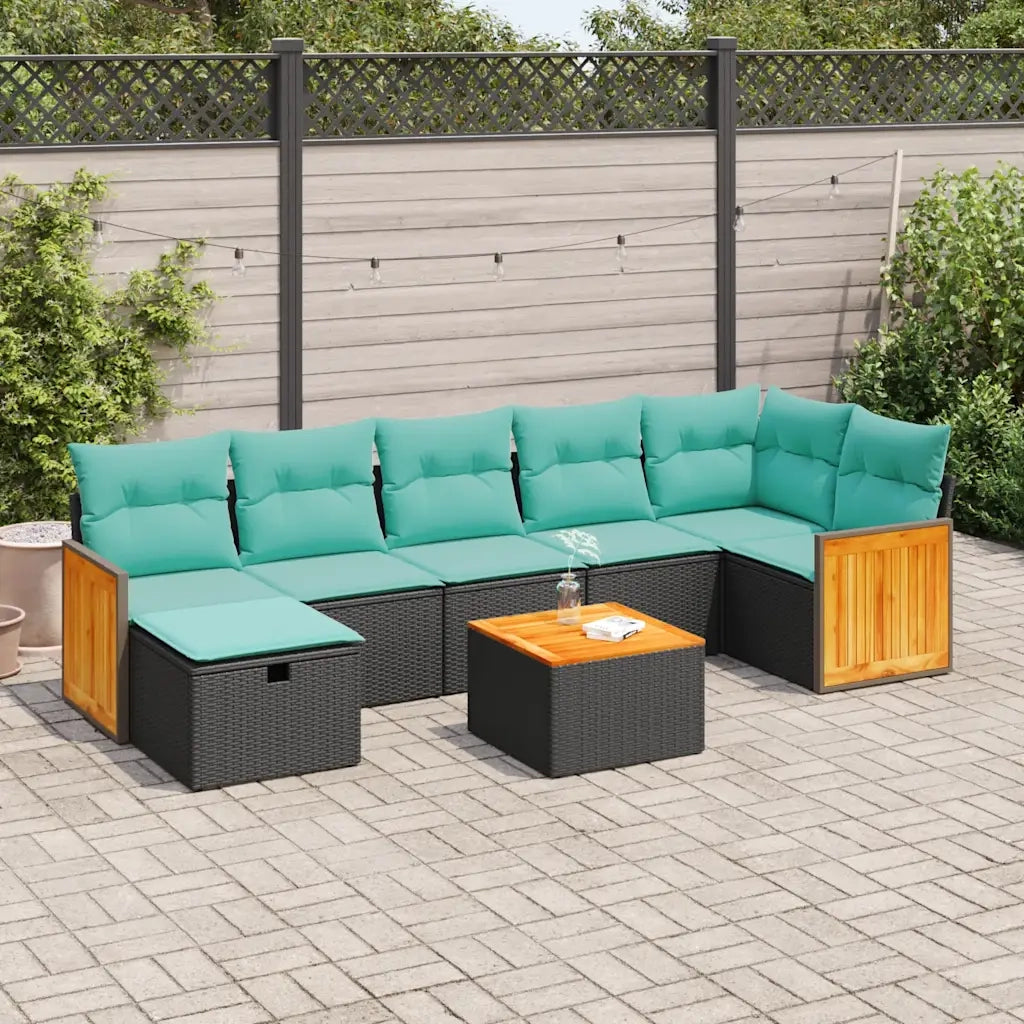 Set Divani da Giardino con Cuscini 8 pz Nero in Polyrattan 3326047