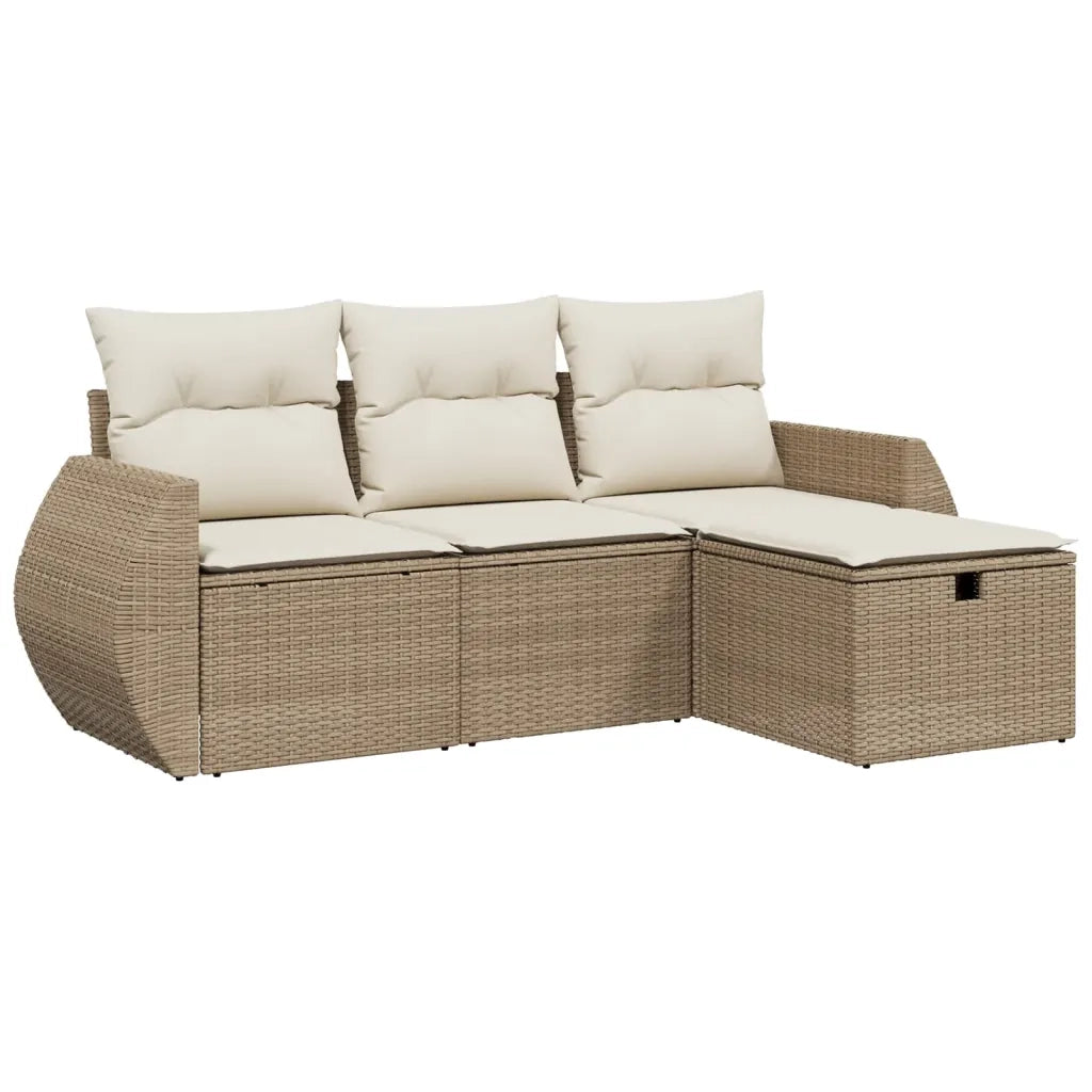 Set Divano da Giardino 4 pz con Cuscini Beige in Polyrattan 3264064