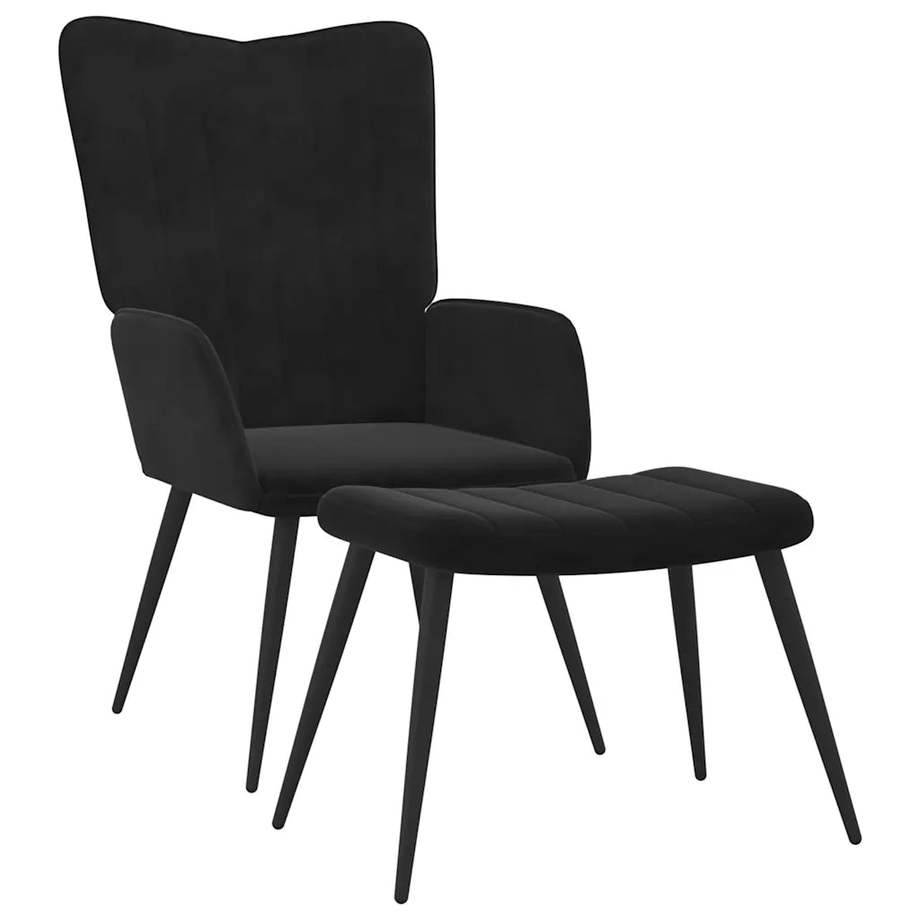 Poltrona Relax con Sgabello Nero in Velluto 327694