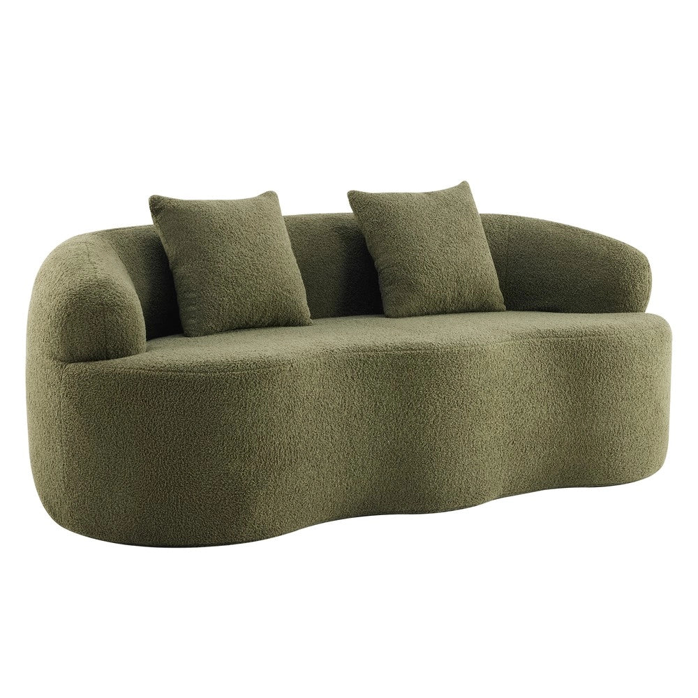 Divano 2 Posti Curvo con Cuscini ¨C Xylo ¨C Verde, Beige, Senza Montaggio