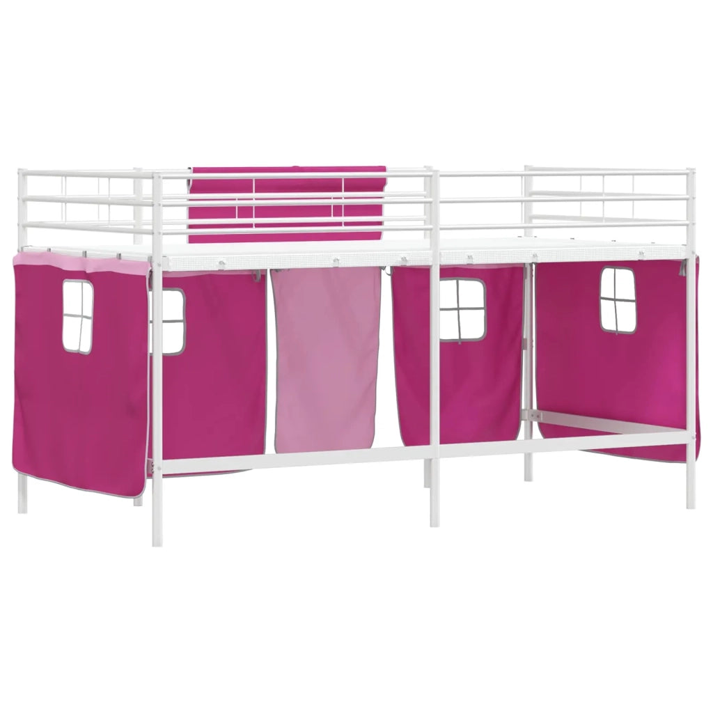 Struttura del Letto Loft per Bambini con Tendine-Giroletto per bambini Bianco e Rosa 523946