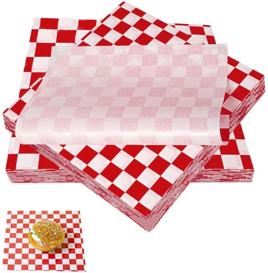Papier per confezionamento alimentare a forma di hamburger - Rottura di bocchetta - Colorato rosso e bianco - Dimensione 22 x