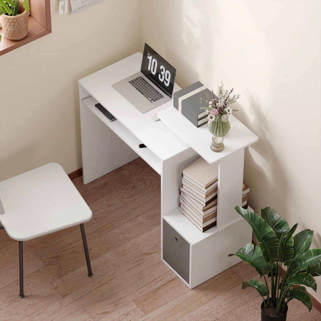 Scrivania per Computer con Ripiani e Cassetto ¨C Xylo ¨C Bianco Grigio