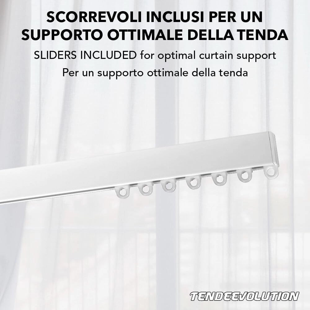 Binario Scorritenda Lineare in Alluminio Bianco da Soffitto, Movimento a Strappo - Bastone per Tenda Retto e Robusto, Lunghezza 280cm