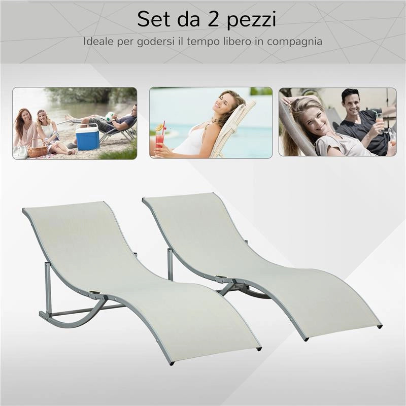 SET 2 SDRAIO DA GIARDINO PIEGHEVOLI 61 X 165 X 63 CM COLORE BEIGE