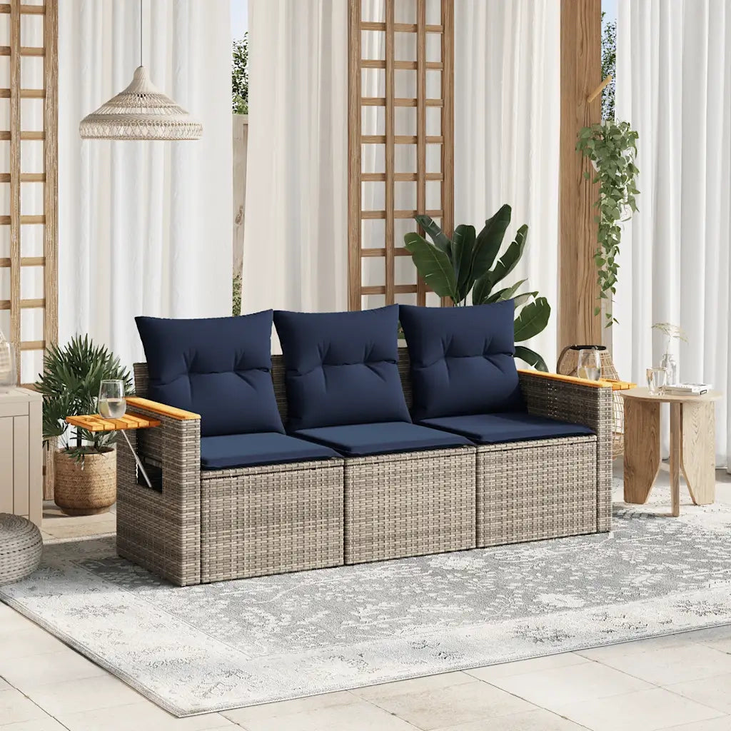 Set Divani da Giardino 3 pz con Cuscini Grigio in Polyrattan