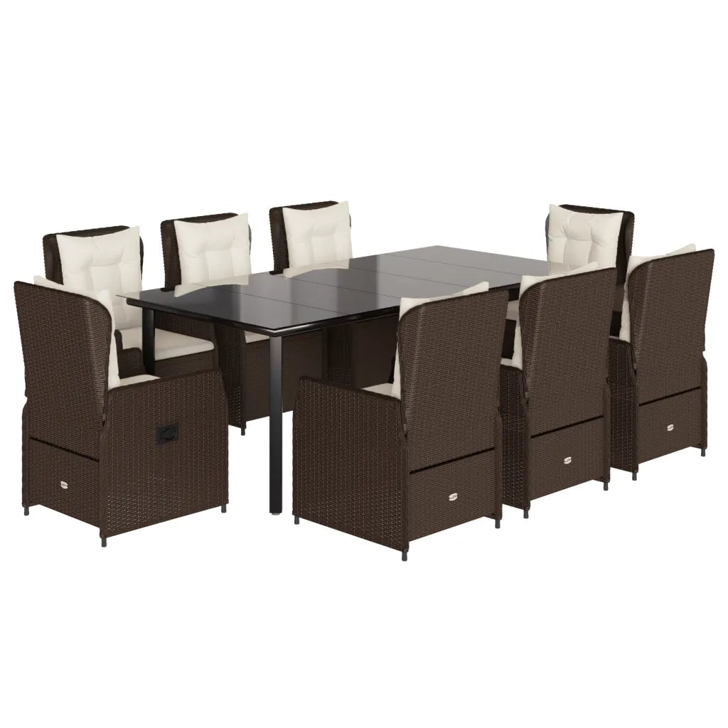 Set da Pranzo da Giardino 9pz con Cuscini Marrone in Polyrattan